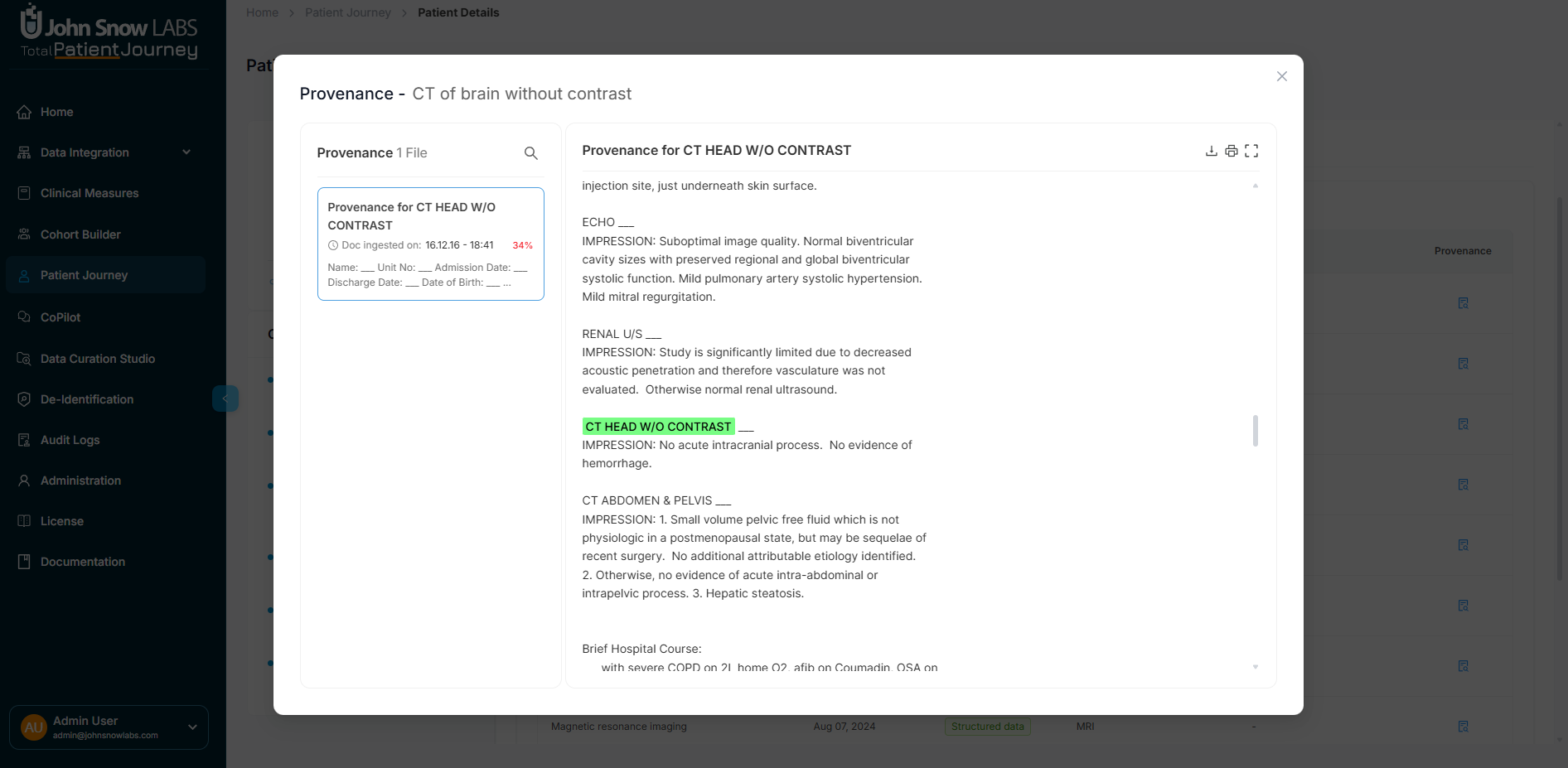 Procedure provenance viewer showing source documentation with highlighted text supporting the extracted procedure